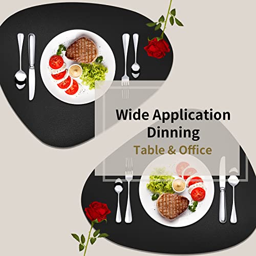 Herda Black Placemats Set of 6 for Dining Table Mats, Faux Leather Place Mats Wipeable Washable Placemats for Round Table Mats for Kitchen Dining Patio Heat Resist Easy to Clean.