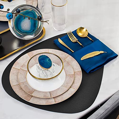 Herda Black Placemats Set of 6 for Dining Table Mats, Faux Leather Place Mats Wipeable Washable Placemats for Round Table Mats for Kitchen Dining Patio Heat Resist Easy to Clean.