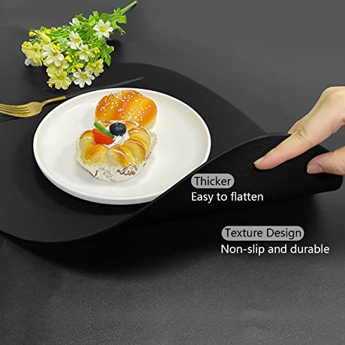 Herda Black Placemats Set of 6 for Dining Table Mats, Faux Leather Place Mats Wipeable Washable Placemats for Round Table Mats for Kitchen Dining Patio Heat Resist Easy to Clean.