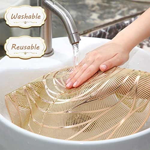 Sieral Round Pressed Vinyl Placemats Rose Gold Placemat Set Metallic Place Mat Coaster Including and Coasters Slip Resistant Table Mats for Dining Kitchen Decor (24 Pcs), 15 x 15 inches/ 38 x 38 cm