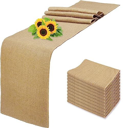 10 Pack Natural Burlap Table Runners,12 x 72 Inch Rustic Jute Table Runner and Placemats Bulk for Western Wedding Table Decorations,Farmhouse Style Party,Thanksgiving,Kitchen Coffee Table Decor Cover