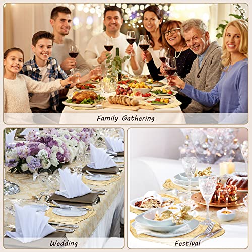Sieral Round Pressed Vinyl Placemats Rose Gold Placemat Set Metallic Place Mat Coaster Including and Coasters Slip Resistant Table Mats for Dining Kitchen Decor (24 Pcs), 15 x 15 inches/ 38 x 38 cm