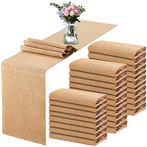30 Pcs Wedding Table Runner Burlap Table Runners Rustic Vintage Romantic Table Cloth Party Favors for Engagement Birthday Hotel Home Country Easter Farmhouse Table Decor, 12 x 94 Inch (Classic Style)
