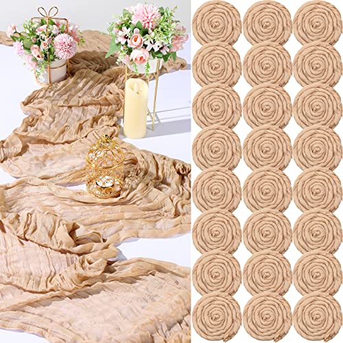 24 Pcs Gauze Table Runner Bulk, 120 Inch Cheesecloth Table Cloth 10FT, Holiday Rustic Table Runner Boho Wedding Table Cloth Long Table Runner for Dinner Decoration Fabric Baby Shower (Champagne)