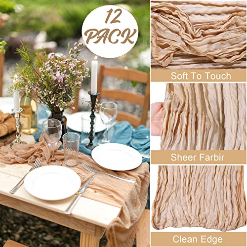 24 Pcs Gauze Table Runner Bulk, 120 Inch Cheesecloth Table Cloth 10FT, Holiday Rustic Table Runner Boho Wedding Table Cloth Long Table Runner for Dinner Decoration Fabric Baby Shower (Champagne)