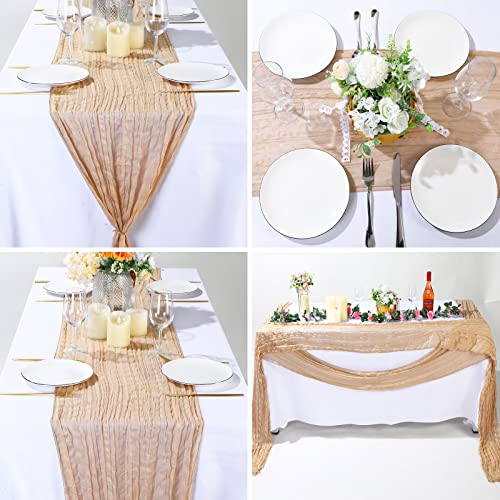 24 Pcs Gauze Table Runner Bulk, 120 Inch Cheesecloth Table Cloth 10FT, Holiday Rustic Table Runner Boho Wedding Table Cloth Long Table Runner for Dinner Decoration Fabric Baby Shower (Champagne)