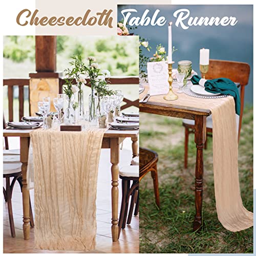 24 Pcs Gauze Table Runner Bulk, 120 Inch Cheesecloth Table Cloth 10FT, Holiday Rustic Table Runner Boho Wedding Table Cloth Long Table Runner for Dinner Decoration Fabric Baby Shower (Champagne)