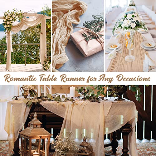 24 Pcs Gauze Table Runner Bulk, 120 Inch Cheesecloth Table Cloth 10FT, Holiday Rustic Table Runner Boho Wedding Table Cloth Long Table Runner for Dinner Decoration Fabric Baby Shower (Champagne)