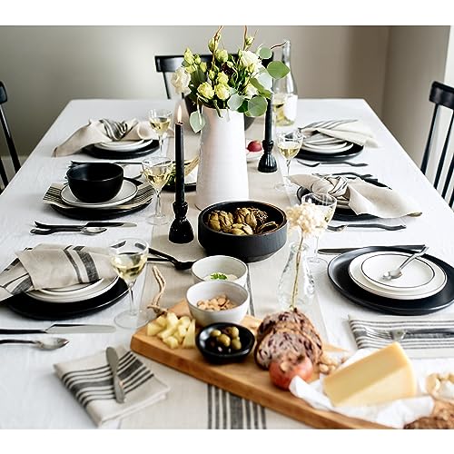 Solino Home Linen Placemats Black and Natural – 100% Pure Linen Farmhouse Placemats 14 x 19 Inch – Machine Washable Tablemats for Spring, Summer – Set of 4, Handcrafted from European Flax