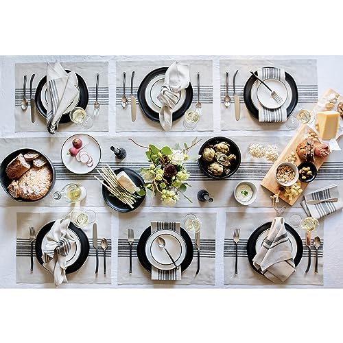 Solino Home Linen Placemats Black and Natural – 100% Pure Linen Farmhouse Placemats 14 x 19 Inch – Machine Washable Tablemats for Spring, Summer – Set of 4, Handcrafted from European Flax