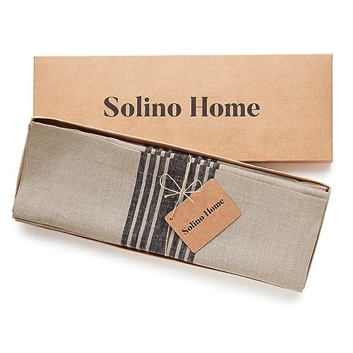 Solino Home Linen Placemats Black and Natural – 100% Pure Linen Farmhouse Placemats 14 x 19 Inch – Machine Washable Tablemats for Spring, Summer – Set of 4, Handcrafted from European Flax