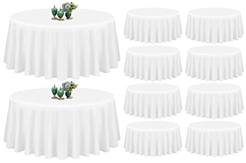 10 Pack White Round Tablecloth 90 Inch Washable Polyester Tablecloths for Round Tables Stain Resistant and Wrinkle Table Cloth Decorative Fabric Table Cover for Dining Wedding Party Banquet Buffet