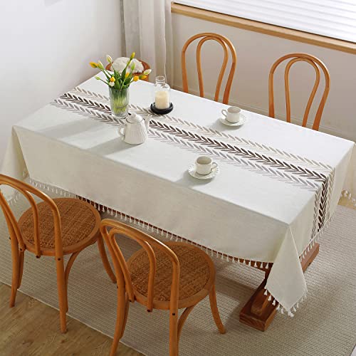 JIALE Table Cloth Rectangle Table, Heavy Duty Cotton Linen Waterproof Tablecloths Farmhouse Tablecloth, Soft and Wrinkle Free Table Cover with Tassels, 55''x 86'', 6-8 Seats