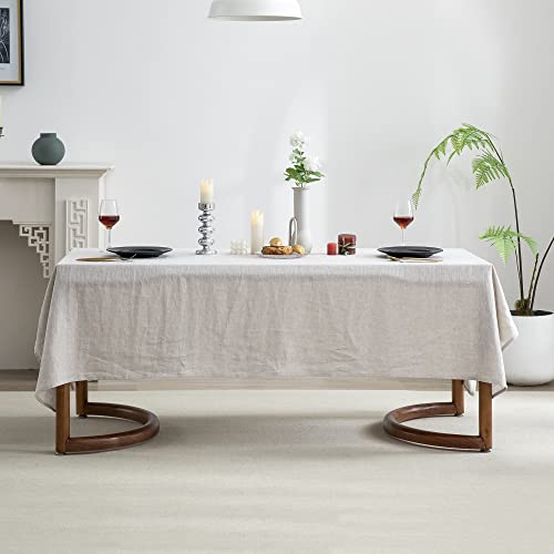 EVERLY 100% Pure Linen Rectangle Tablecloths 60x108Inches for Dining,Buffet Parties,Picnic,Events,Weddings and Restaurants,Decorative Halloween,Thanksgiving Machine Washable Tablecloths-Natural Linen