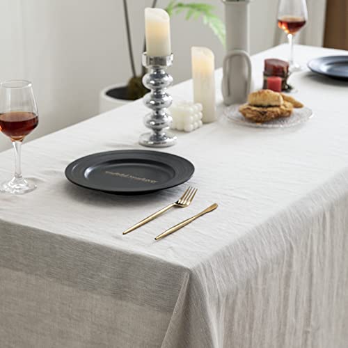 EVERLY 100% Pure Linen Rectangle Tablecloths 60x108Inches for Dining,Buffet Parties,Picnic,Events,Weddings and Restaurants,Decorative Halloween,Thanksgiving Machine Washable Tablecloths-Natural Linen