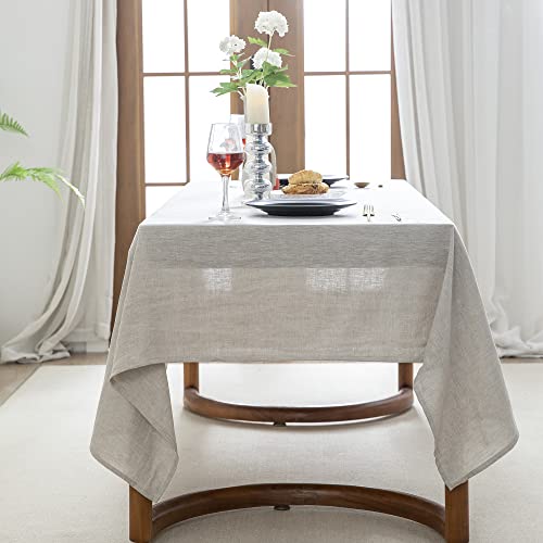 EVERLY 100% Pure Linen Rectangle Tablecloths 60x108Inches for Dining,Buffet Parties,Picnic,Events,Weddings and Restaurants,Decorative Halloween,Thanksgiving Machine Washable Tablecloths-Natural Linen