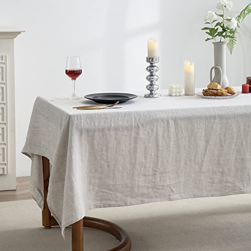 EVERLY 100% Pure Linen Rectangle Tablecloths 60x108Inches for Dining,Buffet Parties,Picnic,Events,Weddings and Restaurants,Decorative Halloween,Thanksgiving Machine Washable Tablecloths-Natural Linen