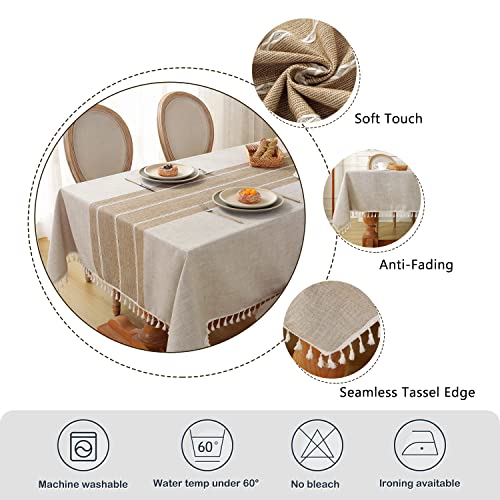 Laolitou Rustic Cotton Linen Table Cloth,Tablecloths for 6 Foot Rectangle Tables,Waterproof Washable Tablecloth with Tassel Rectangle/Oblong, 55''x 86'', 6-8 Seats
