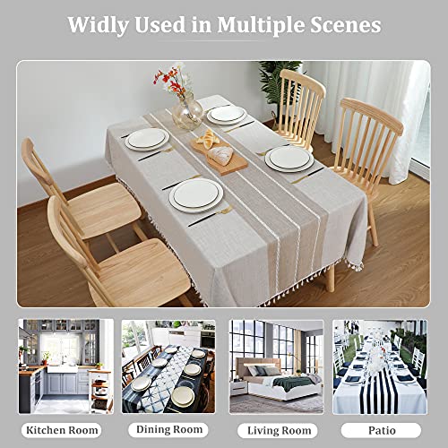 Laolitou Rustic Cotton Linen Table Cloth,Tablecloths for 6 Foot Rectangle Tables,Waterproof Washable Tablecloth with Tassel Rectangle/Oblong, 55''x 86'', 6-8 Seats