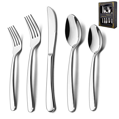 60-Piece Heavy Duty Silverware Set, HaWare Stainless Steel Solid Flatware Cutlery for 12, Modern & Elegant Design for Home/Hotel/Wedding, Mirror Polished and Dishwasher Safe
