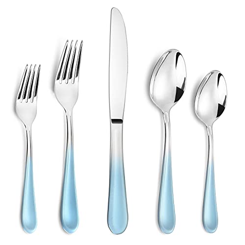 Blue Silverware Set,20 Piece Flatware Set Stainless Steel,Mirror Polished Tableware Cutlery Set,Reusable Travel Utensil Sets for Kitchen,Service for 4,Dishwasher Safe(Gradient Blue Silverware)