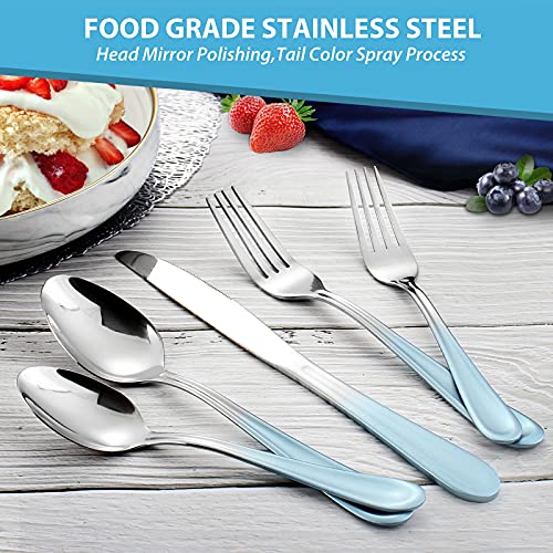 Blue Silverware Set,20 Piece Flatware Set Stainless Steel,Mirror Polished Tableware Cutlery Set,Reusable Travel Utensil Sets for Kitchen,Service for 4,Dishwasher Safe(Gradient Blue Silverware)
