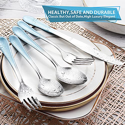 Blue Silverware Set,20 Piece Flatware Set Stainless Steel,Mirror Polished Tableware Cutlery Set,Reusable Travel Utensil Sets for Kitchen,Service for 4,Dishwasher Safe(Gradient Blue Silverware)