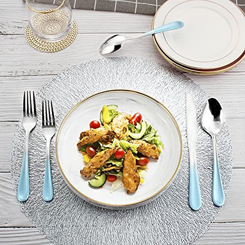 Blue Silverware Set,20 Piece Flatware Set Stainless Steel,Mirror Polished Tableware Cutlery Set,Reusable Travel Utensil Sets for Kitchen,Service for 4,Dishwasher Safe(Gradient Blue Silverware)