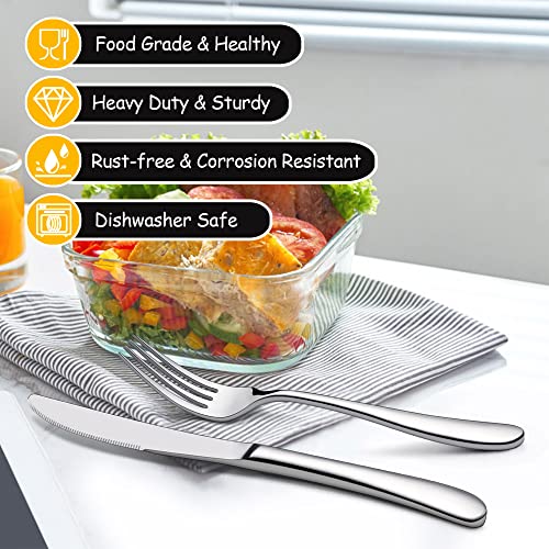 LIANYU 65-Piece Heavy Duty Silverware Set with Serving Utensils, Stainless Steel Flatware Set for 12, Thick Cutlery Eating Utensils Include Fork Knife Spoon, Mirror Finished, Dishwasher Safe