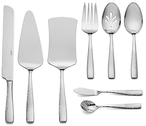Hudson Essentials 68-Piece Hammered 18/10 Stainless Steel Silverware Cutlery Set with Serving Set and Cake Knife, Flatware Service for 12