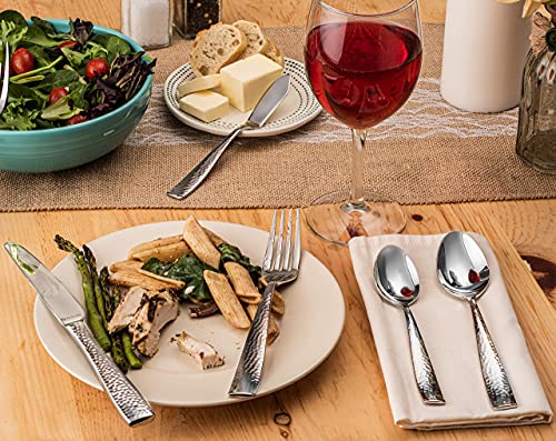 Hudson Essentials 68-Piece Hammered 18/10 Stainless Steel Silverware Cutlery Set with Serving Set and Cake Knife, Flatware Service for 12