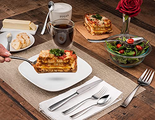 Hudson Essentials 68-Piece Hammered 18/10 Stainless Steel Silverware Cutlery Set with Serving Set and Cake Knife, Flatware Service for 12
