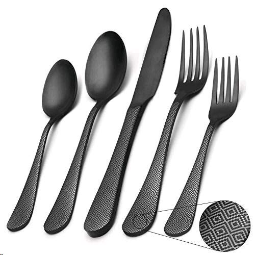 Matte Black Silverware Set,SHARECOOK Satin Finish 40-Piece Stainless Steel Flatware Set,Kitchen Utensil Set Service for 8,Tableware Cutlery Set for Home and Restaurant, Dishwasher Safe