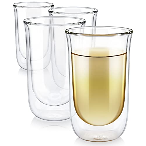 Teabloom Tulip Insulated Glasses for Tea, Coffee and other Beverages - Double Walled Borosilicate Glass Keeps Drinks Hot/Cold, 12 oz (Set of Four)
