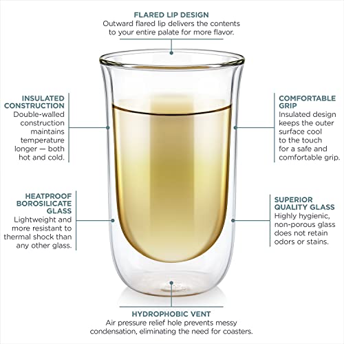Teabloom Tulip Insulated Glasses for Tea, Coffee and other Beverages - Double Walled Borosilicate Glass Keeps Drinks Hot/Cold, 12 oz (Set of Four)