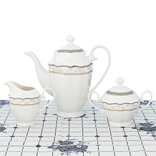 Stylish and Elegant 57 Pieces Bone China Dinnerware Set Service for 8 People - Wavy Gold Mix and Match, Blossom