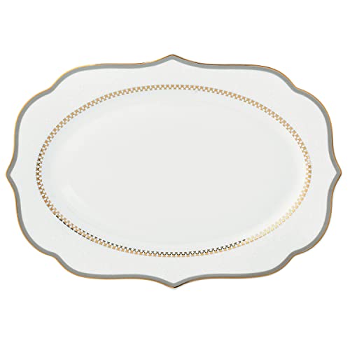 Stylish and Elegant 57 Pieces Bone China Dinnerware Set Service for 8 People - Wavy Gold Mix and Match, Blossom