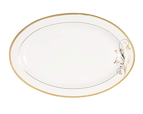 Lorren Home Trends La Luna Bone China 57-Piece 24K Gold Floral Design Dinnerware Set, Service for 8