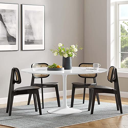 Modway Lippa 60" Mid-Century Modern Dining Table with Round Top and Pedestal Base in White
