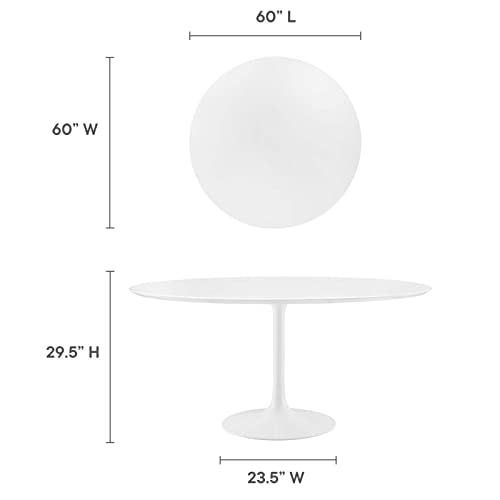 Modway Lippa 60" Mid-Century Modern Dining Table with Round Top and Pedestal Base in White