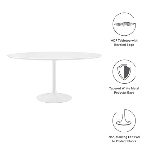 Modway Lippa 60" Mid-Century Modern Dining Table with Round Top and Pedestal Base in White