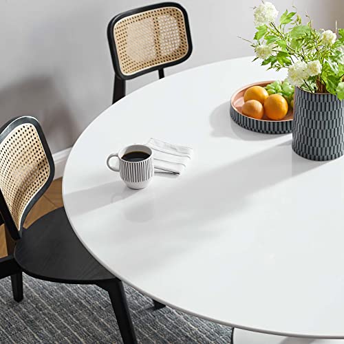 Modway Lippa 60" Mid-Century Modern Dining Table with Round Top and Pedestal Base in White