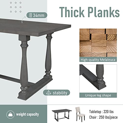 Merax 6 Piece Kitchen Dining Table Set, Wooden Rectangular Dining Table with Upholstered Bench and 4 Chairs, Dining Room Table Set for 6 People, Living Room Furniture (Gray, Cushions)