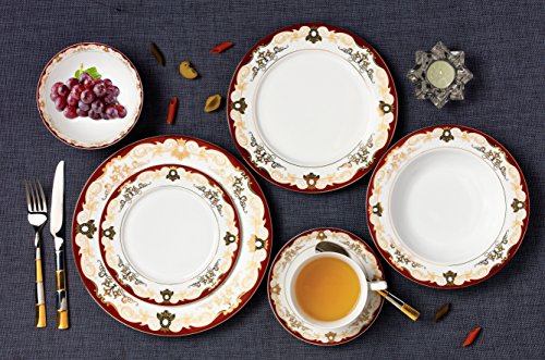 Lorren Home Trends 57 Piece 'Mabel' Bone China Dinnerware Set (Service for 8 People), Burgundy