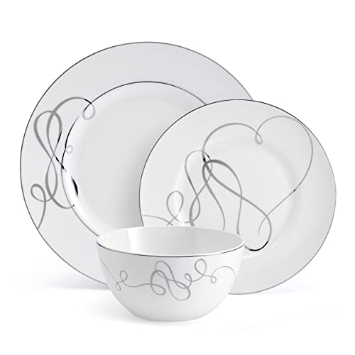 Mikasa Love Story Platinum Banded 24 Piece Dinnerware Set, Service for 8 White