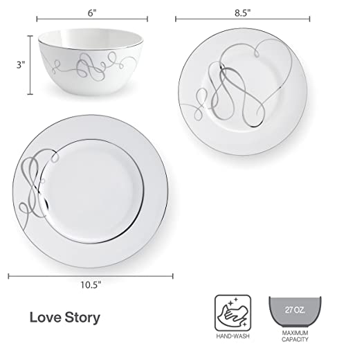 Mikasa Love Story Platinum Banded 24 Piece Dinnerware Set, Service for 8 White