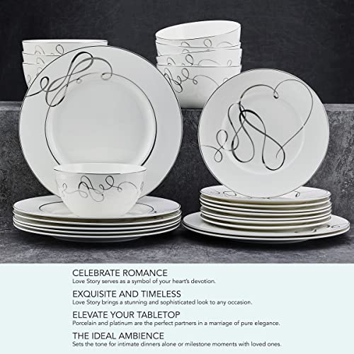 Mikasa Love Story Platinum Banded 24 Piece Dinnerware Set, Service for 8 White