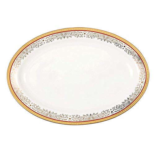 Lorren Home Trends La Luna Collection Bone China 57-Piece Red and 24K Gold Design Dinnerware Set, Service for 8