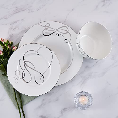 Mikasa Love Story Platinum Banded 24 Piece Dinnerware Set, Service for 8 White