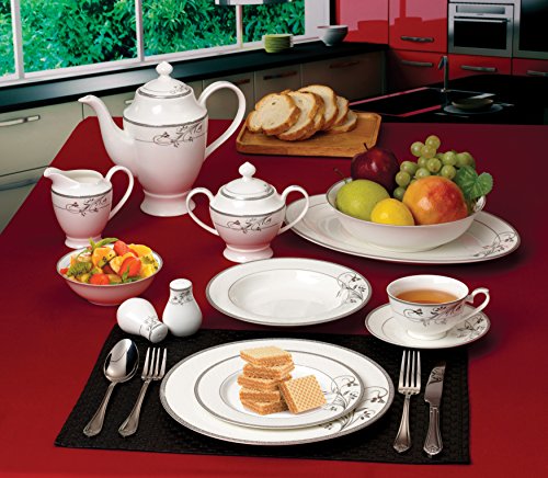 Lorenzo 57 Piece Elegant Bone China Service for 8 Viola Dinnerware Sets, Silver